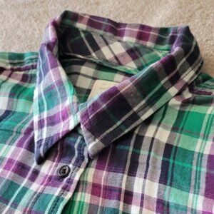 Gap Ladies Light Flannel Plaid Fitted Boyfriend Button Down Shirt Women'…